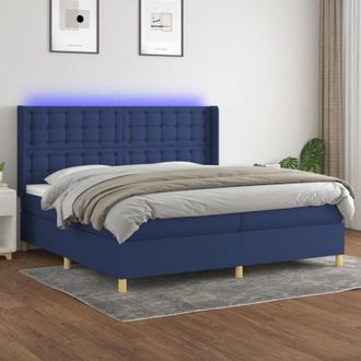 vidaXL Vidaxl - Cama Box Spring Colch&oacute;n Y Luces Led Tela Azul 200x200 Cm