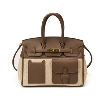 Generic Color Block Platinum Tote Bag, Canvas Leather Patchwork Large Capacity Convertible Crossbody Shoulder Top Handle Bag for Women