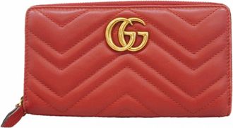 Gucci Red Color Leather Long Wallet (Bi-Fold) (Pre-Owned)
