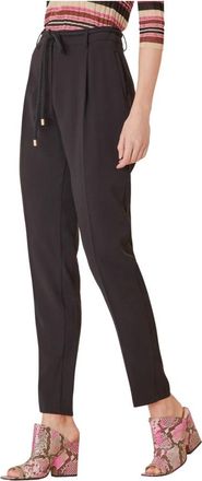 Manila Grace Geplooide effen kleur broek - Dames - Slim Fit Broeken - Zwart - XS - Polyester - Broeken