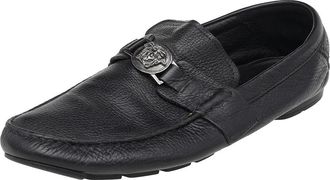 Versace Black Leather Medusa Slip On Loafers