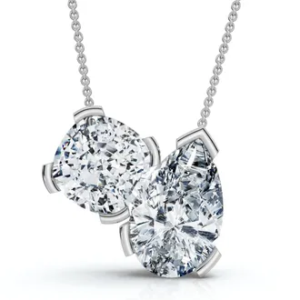 Pompeii3 2Ct Cushion and Pear Toi et Moi Diamond Pendant 14k Gold or Pt Lab Grown