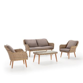 HOMN Conjunto muebles de jard&iacute;n de rat&aacute;n sint&eacute;tico, 4 piezas