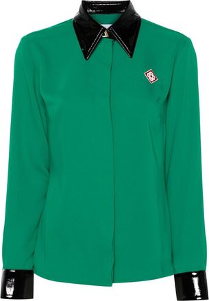 Casablanca contrast-collar crepe shirt - women - Polyester - 36 - Green