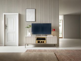 Vente-Unique Mobile TV 3 ante con LED in MDF e Vetro fumé Beige e Nero OVILA