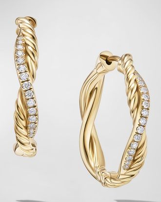 David Yurman Petite Infinity Hoop Earrings with Diamonds in 18K Gold, 4mm, 0.68L