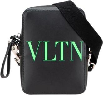 Valentino Pre-owned Cross Body Bags, male, Black, Size: ONE SIZE Pre-owned Vltn Leather Shoulder Bag