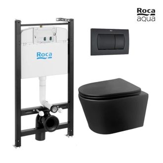 Roca Bastidor Roca Active Pack Cisterna Empotrada Y Pulsador Negro Mate Con Inodoro Suspendido Rimless Lia Negro De Azulbath
