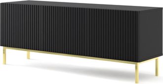 AKL FURNITURE Mueble para TV efecto madera Negro y Dorado LED