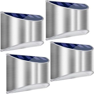 OEM Juego De 4 Luces Solares Exteriores De Acero Inoxidable, Apliques Led Exteriores Impermeables, Luces Solares Blancas Para Jard&iacute;n, Apliques De Pared Im