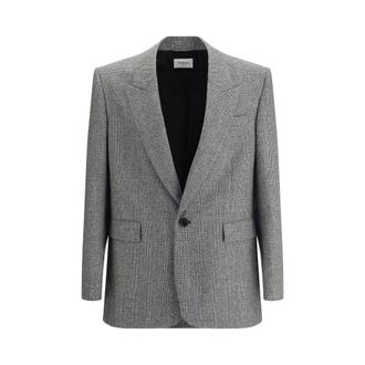Saint Laurent Mens Check Blazer Classic Fit - Grey Wool - Size EU 50 (Mens)