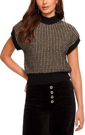 Ramy Brook Hannah Metallic Short Sleeve Wool Blend Sweater in Black /Gold Knit at Nordstrom, Size Xx-Large
