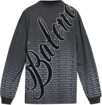 Balenciaga Long Sleeve Tops, male, Gray, Size: XL Cursive Long Sleeve T-shirt