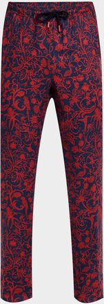 Kiton Mens Linen Coral-Print Stretch Pants