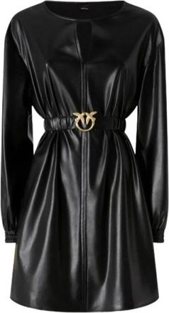 Pinko Korte jurk met lederlook - Dames - Korte kleedjes - Zwart - M - Leer - Kleedjes
