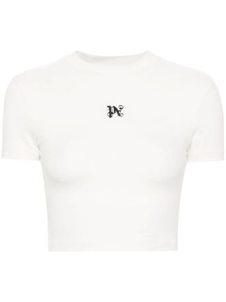 Palm Angels logo-embroidered cropped T-shirt - women - Polyester/Cotton/Elastane - L - White