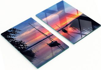 OEM Taglieri Da Cucina In Vetro Temperato Con Grafica Di Barca A Vela E Sole, 2x40x52 Cm