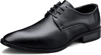 Generic Dress Shoes for Men Lace Up Vegan Leather Solid Derby Shoes Rubber Sole Anti-Slip Low Top Non Slip Business(Black,10.5 UK)