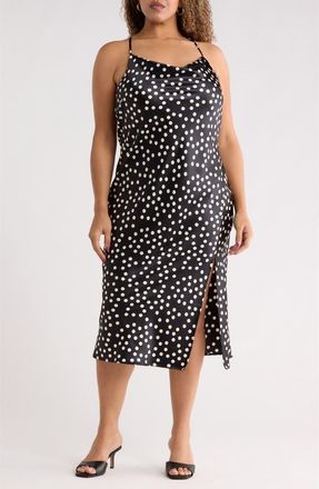 Renee C Polka Dot Satin Slipdress in Black at Nordstrom Rack, Size 3X