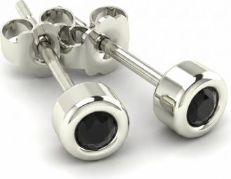 Pompeii3 33Ct Round Brilliant Cut Heat Treated Black Diamond Stud Earrings in 14K Gold Round Bezel Setting