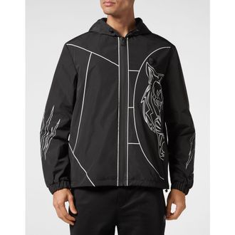 Plein Sport Windbreaker Tiger Men in Black at Nordstrom, Size Xxx-Large