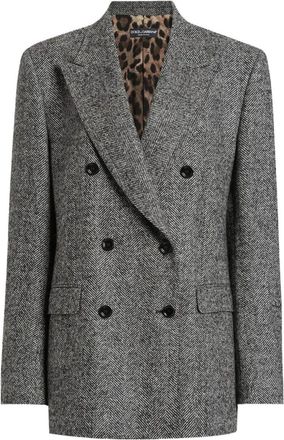 Dolce & Gabbana Giacca Doppiopetto Spigata Con Fodera Maculata-Donna