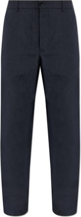 Moncler Technical Logo-Patch Linnen Broek - Heren - Straight fit broeken - Blauw - S - Linnen - Broeken
