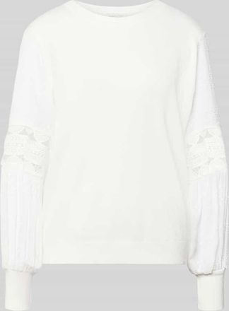 Apricot Strickpullover aus Viskose mit semitransparenten &Auml;rmeln in Offwhite, Gr&ouml;&szlig;e XXL