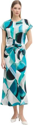 Joseph Ribkoff Textured Satin Geometric Print Fit and Flare Jurk - Dames - Casual kleedjes - Veelkleurig - 5XL - Leer - Kleedjes