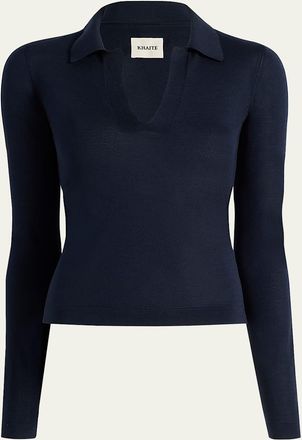 Khaite Mikel Long-Sleeve Knit Polo Top