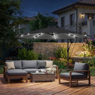OUTSUNNY 3 m Cantilever Parasol Solar LED Lights, Black | Size: 3m