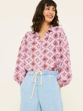 Fat Face FatFace Ebby Heather Purple Tile Patch Geo 100% Cotton Blouse