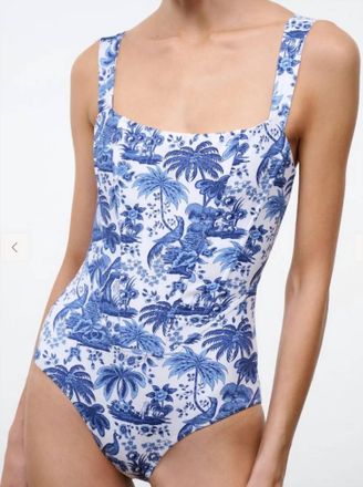 Staud Adelaide One Piece Paneled Swim Suit In Blue Toile