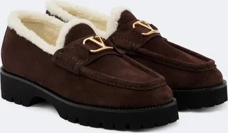 Valentino Garavani Mocasines de ante con borrego y VLogo