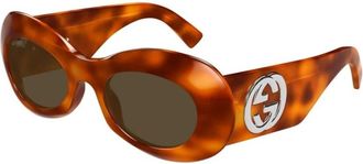 Gucci Ovale Zonnebril - unisex - Zonnebrillen - Bruin - 51 MM - Accessoires