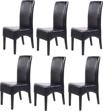 Hhg Juego De 6 Sillas De Comedor Y De Cocina &laquo;latina&raquo;, De Cuero, Negro, Con Patas Oscuras