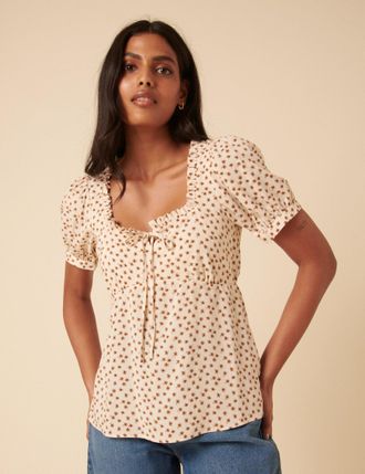 Nobody's Child Cream Ditsy Floral Puff Sleeve Blouse