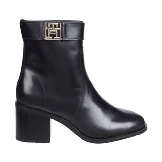 Tommy Hilfiger Zwarte- elegante enkellaarsjes met hak - Dames - Laarzen met Hak - Zwart - 38 EU - Leer - Schoenen