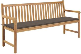 vidaXL Banco De Jard&iacute;n Madera Maciza Teca Con Coj&iacute;n Gris Taupe 175 Cm Vidaxl