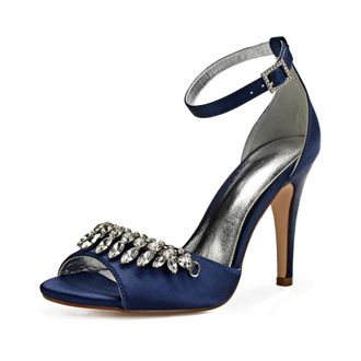 Generic Wedding Shoes Womens High Open Toe Sexy Stiletto Sandals Bridal Shoes Heeled Pumps Ankle Strap Party Dress10.5Cm,Dark Blue,4 UK