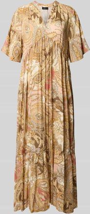 Monari Maxikleid aus Viskose mit Tunikakragen in Camel, Gr&ouml;&szlig;e 34
