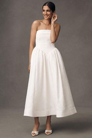 BHLDN Strapless Drop-Waist Fit & Flare Jacquard Maxi Dress