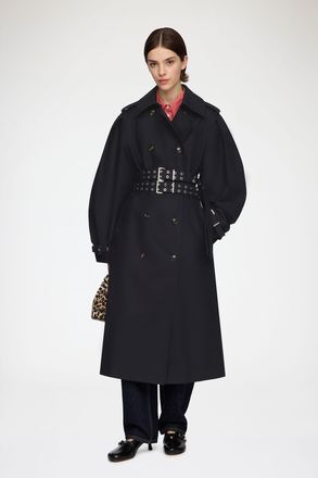 Ganni Black Trench Coat in Double Cotton - Size 32 Organic