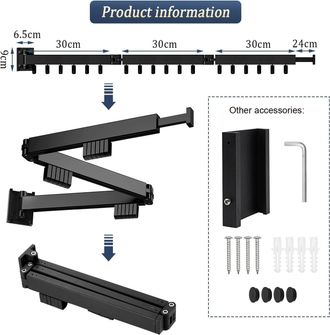 OEM Tendedero De Pared De 120 Cm, Tendedero Plegable Para Interiores, Tendedero De Pared Con 12 Ganchos, Tendedero De Pared Para Balc&oacute;n, Lavander&iacute;a, Ba&ntilde;o,