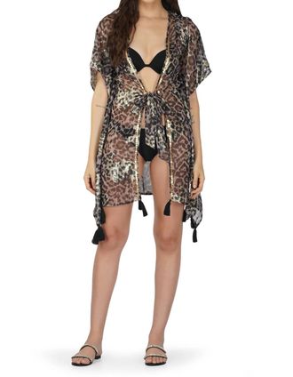 America & Beyond Black Panther Shiny Cover Up In Animal Print