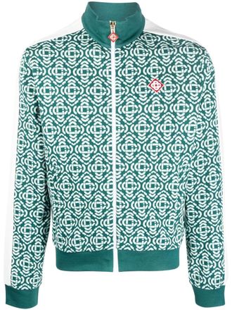 Casablanca monogram-jacquard zip-up jacket - men - Cotton/Polyester/Recycled Polyester - M - Green