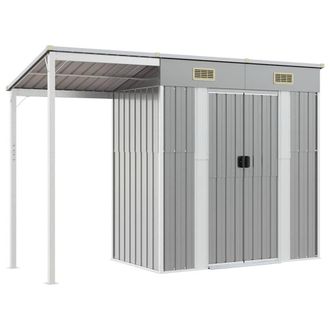 Berkfield Home Garden Shed with Extended Roof Light Grey 277x110.5x181 cm Steel