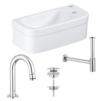 GROHE Euro fonteinset 37x18cm 1 kraangat zonder overloop gebogen chromen kraan sifon afvoerplug fontein Rechthoek wit