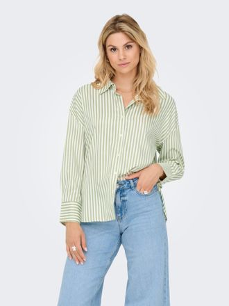 Jacqueline de Yong Hemdbluse JDY JDYVESPER L/S LOOSE SHIRT WVN NOOS, Damen, Gr. XL, cloud dancer stripes:laurel gr&uuml;n, Web, Obermaterial: 60% Polyester, 40% Baumwolle, ge
