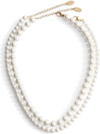 Mango Faux Pearl Double Strand Necklace in White at Nordstrom
